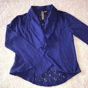 Blue Sweater Blazer with lace design